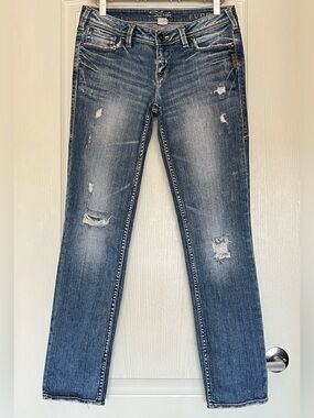Silver Jeans Co Audrey Slim Straight Distressed Jeans Medium Wash Size 29/31
